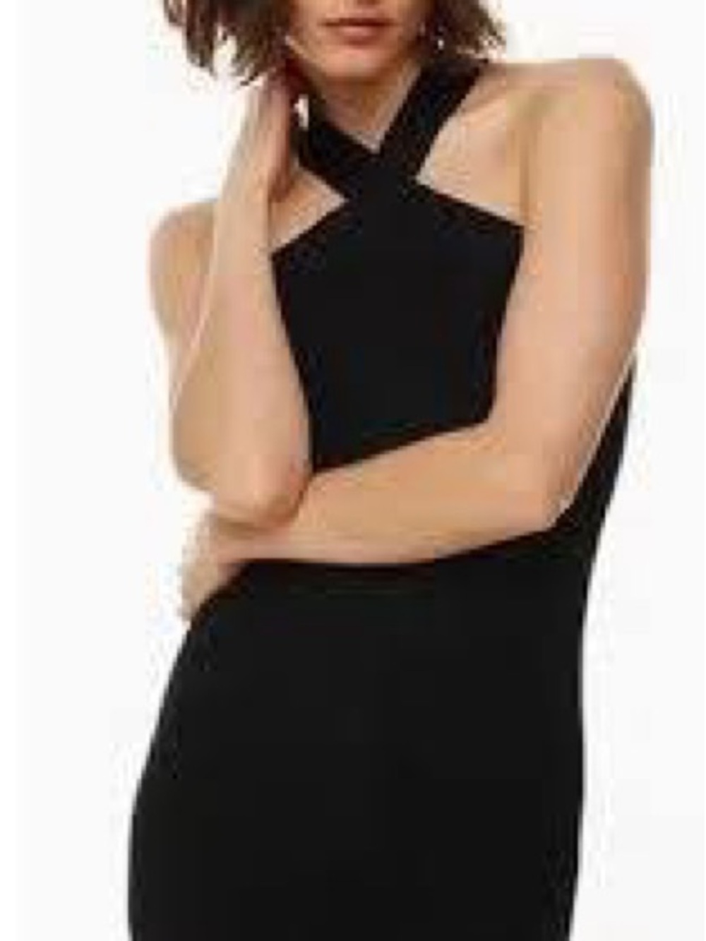 Babaton Black Cross-Neck Mini Dress